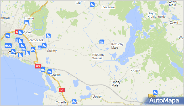 mapa Kożuchy Wielkie, Kożuchy Wielkie na mapie Targeo