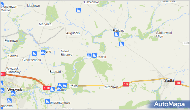 mapa Kraczki gmina Sadki, Kraczki gmina Sadki na mapie Targeo