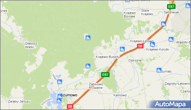 mapa Krajewo-Budziły, Krajewo-Budziły na mapie Targeo