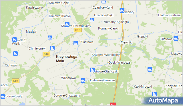 mapa Krajewo-Wierciochy, Krajewo-Wierciochy na mapie Targeo