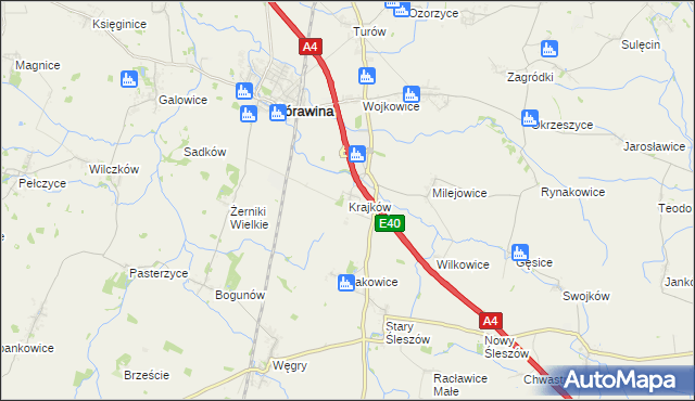 mapa Krajków gmina Żórawina, Krajków gmina Żórawina na mapie Targeo