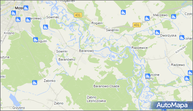 mapa Krajkowo gmina Mosina, Krajkowo gmina Mosina na mapie Targeo