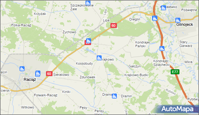 mapa Krajkowo gmina Raciąż, Krajkowo gmina Raciąż na mapie Targeo