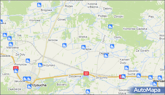 mapa Krajów gmina Przysucha, Krajów gmina Przysucha na mapie Targeo