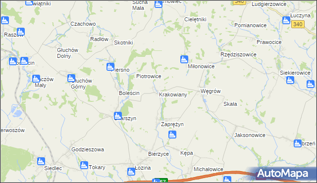 mapa Krakowiany gmina Długołęka, Krakowiany gmina Długołęka na mapie Targeo