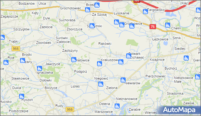 mapa Krakuszowice, Krakuszowice na mapie Targeo