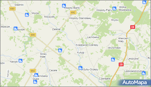 mapa Krasewice-Czerepy, Krasewice-Czerepy na mapie Targeo