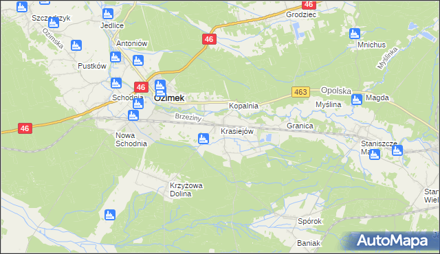 mapa Krasiejów, Krasiejów na mapie Targeo