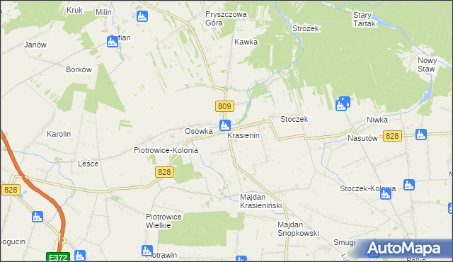 mapa Krasienin, Krasienin na mapie Targeo