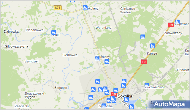 mapa Kraśniany, Kraśniany na mapie Targeo