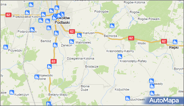 mapa Krasnodęby-Sypytki, Krasnodęby-Sypytki na mapie Targeo