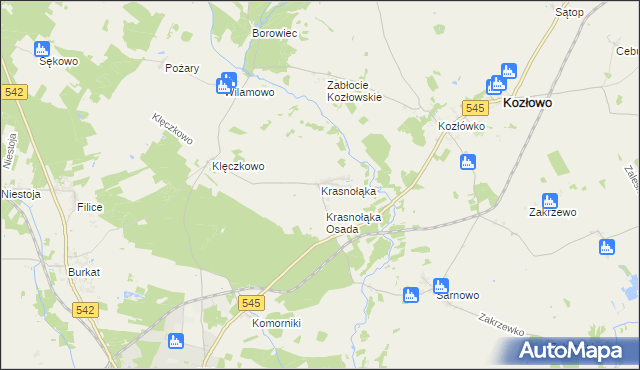 mapa Krasnołąka gmina Działdowo, Krasnołąka gmina Działdowo na mapie Targeo