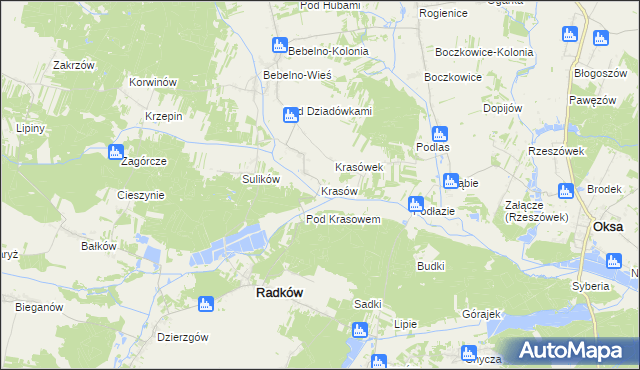 mapa Krasów gmina Radków, Krasów gmina Radków na mapie Targeo