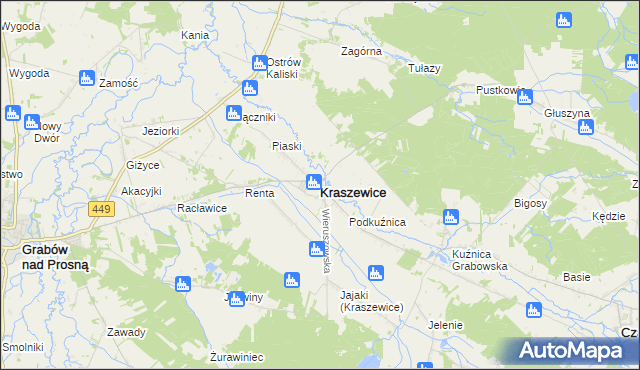 mapa Kraszewice powiat ostrzeszowski, Kraszewice powiat ostrzeszowski na mapie Targeo