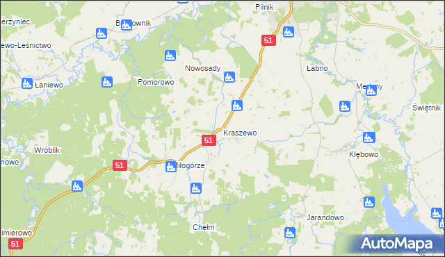 mapa Kraszewo gmina Lidzbark Warmiński, Kraszewo gmina Lidzbark Warmiński na mapie Targeo