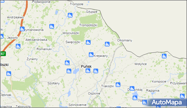 mapa Krejwiany gmina Puńsk, Krejwiany gmina Puńsk na mapie Targeo