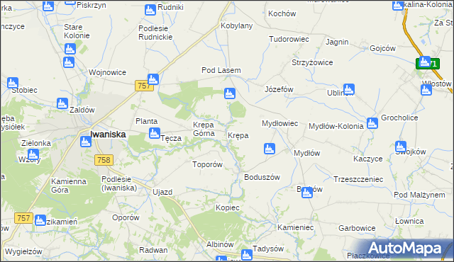 mapa Krępa gmina Iwaniska, Krępa gmina Iwaniska na mapie Targeo