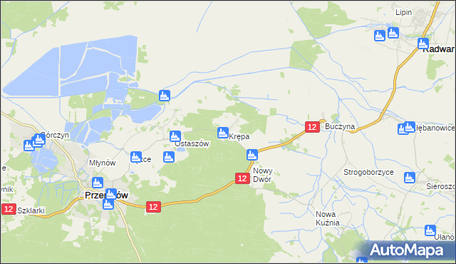 mapa Krępa gmina Przemków, Krępa gmina Przemków na mapie Targeo