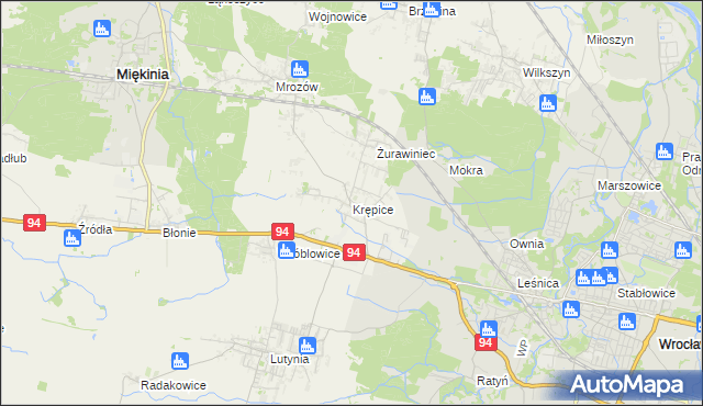 mapa Krępice gmina Miękinia, Krępice gmina Miękinia na mapie Targeo