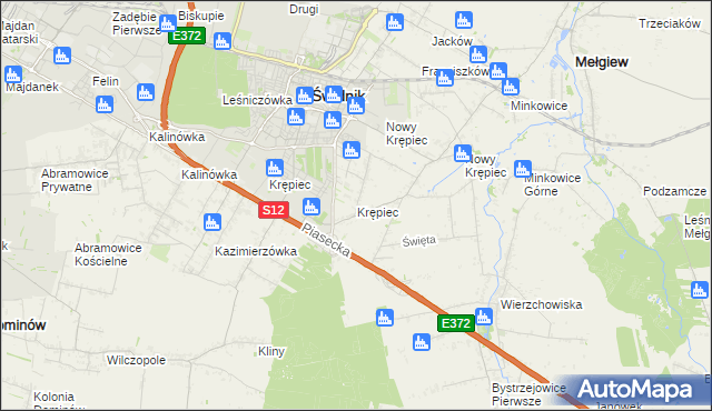 mapa Krępiec gmina Mełgiew, Krępiec gmina Mełgiew na mapie Targeo