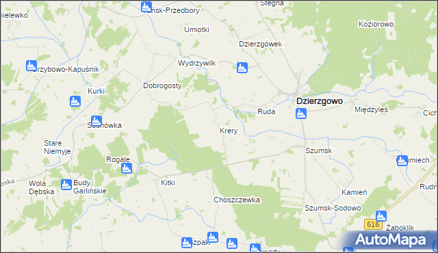 mapa Krery gmina Dzierzgowo, Krery gmina Dzierzgowo na mapie Targeo