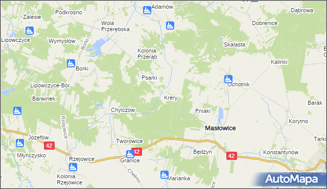mapa Krery gmina Masłowice, Krery gmina Masłowice na mapie Targeo