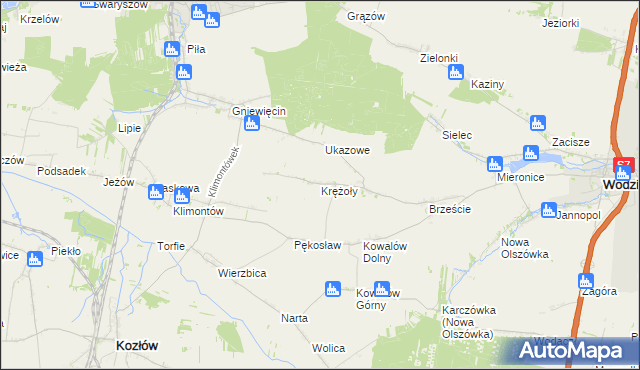 mapa Krężoły gmina Wodzisław, Krężoły gmina Wodzisław na mapie Targeo