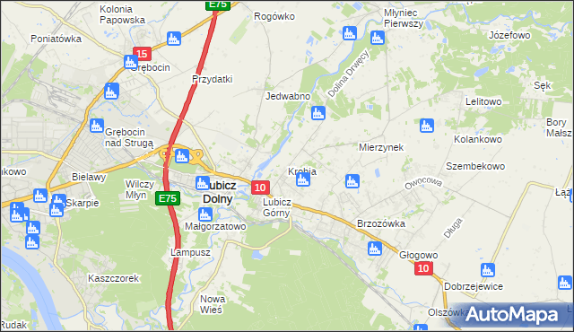 mapa Krobia gmina Lubicz, Krobia gmina Lubicz na mapie Targeo