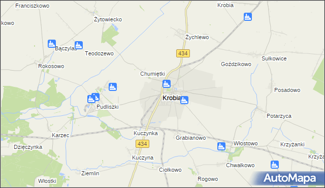 mapa Krobia powiat gostyński, Krobia powiat gostyński na mapie Targeo