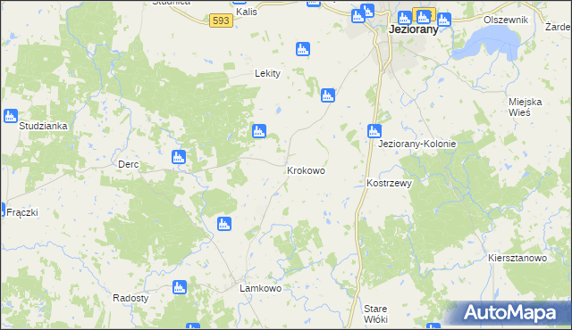 mapa Krokowo gmina Jeziorany, Krokowo gmina Jeziorany na mapie Targeo