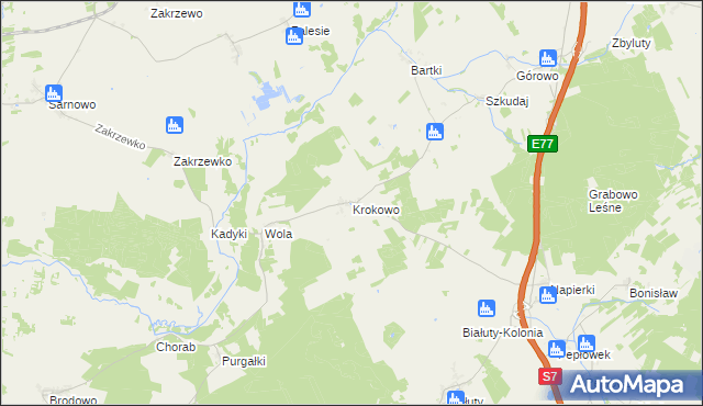 mapa Krokowo gmina Kozłowo, Krokowo gmina Kozłowo na mapie Targeo