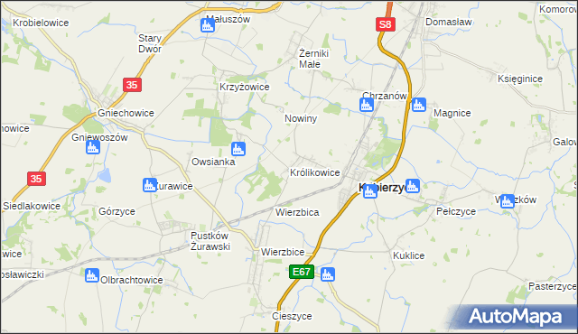 mapa Królikowice gmina Kobierzyce, Królikowice gmina Kobierzyce na mapie Targeo