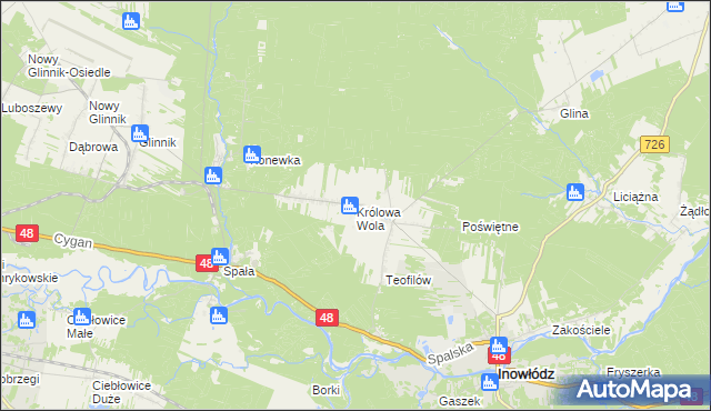 mapa Królowa Wola gmina Inowłódz, Królowa Wola gmina Inowłódz na mapie Targeo