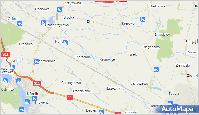 mapa Kromolice gmina Kórnik, Kromolice gmina Kórnik na mapie Targeo