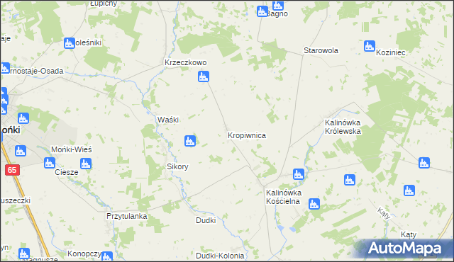 mapa Kropiwnica gmina Mońki, Kropiwnica gmina Mońki na mapie Targeo