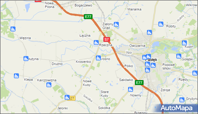 mapa Krosno gmina Pasłęk, Krosno gmina Pasłęk na mapie Targeo