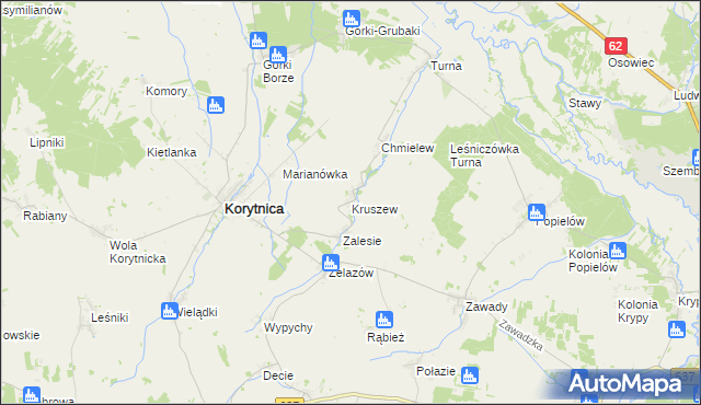 mapa Kruszew gmina Korytnica, Kruszew gmina Korytnica na mapie Targeo