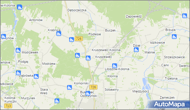 mapa Kruszewiec gmina Opoczno, Kruszewiec gmina Opoczno na mapie Targeo