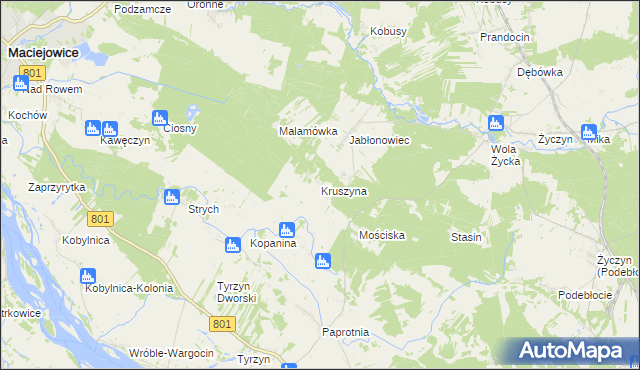 mapa Kruszyna gmina Trojanów, Kruszyna gmina Trojanów na mapie Targeo