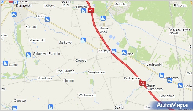 mapa Kruszynek gmina Włocławek, Kruszynek gmina Włocławek na mapie Targeo