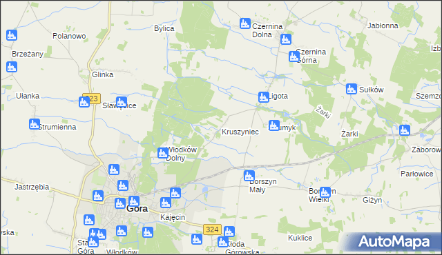 mapa Kruszyniec gmina Góra, Kruszyniec gmina Góra na mapie Targeo