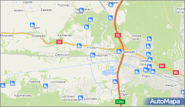 mapa Kruszyniec gmina Sicienko, Kruszyniec gmina Sicienko na mapie Targeo