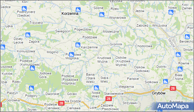 mapa Krużlowa Wyżna, Krużlowa Wyżna na mapie Targeo