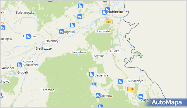 mapa Krynica gmina Dubienka, Krynica gmina Dubienka na mapie Targeo