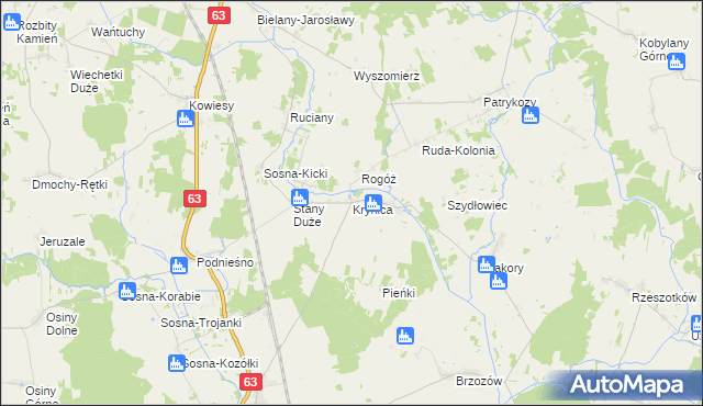 mapa Krynica gmina Suchożebry, Krynica gmina Suchożebry na mapie Targeo