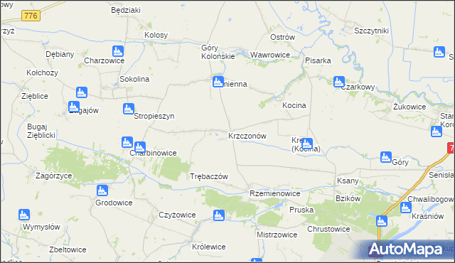 mapa Krzczonów gmina Opatowiec, Krzczonów gmina Opatowiec na mapie Targeo