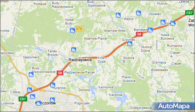 mapa Krze Duże, Krze Duże na mapie Targeo