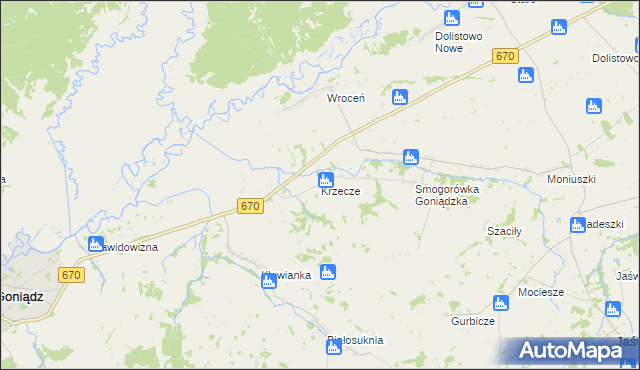 mapa Krzecze, Krzecze na mapie Targeo