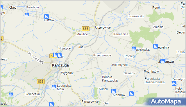 mapa Krzeczowice, Krzeczowice na mapie Targeo