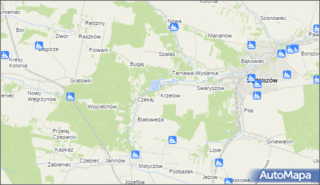 mapa Krzelów gmina Sędziszów, Krzelów gmina Sędziszów na mapie Targeo